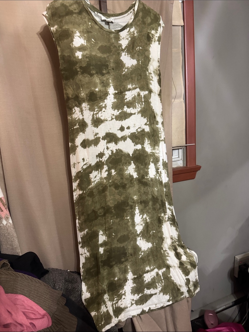 Calvin Klein Sleeveless Tie-Dye Tank Dress in Olive & White J 11-4